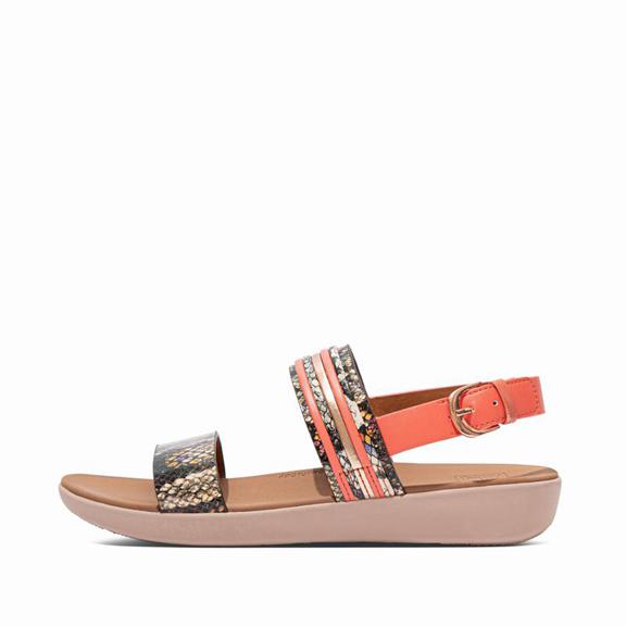 Sandales À Lanière Femme Fitflop Barra Snake Print Flat Corail Rose Serpent (BAL965342)